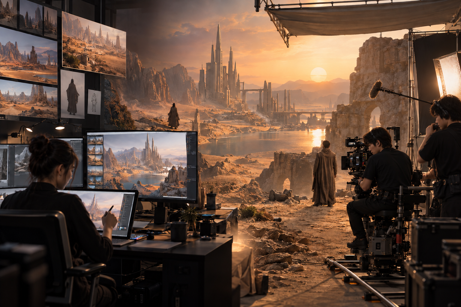 Comparison between full AI film production and hybrid live action